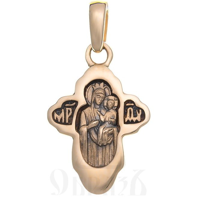 золотой крест с образом божией матери скоропослушница, 585 проба красного цвета (арт. 40314)