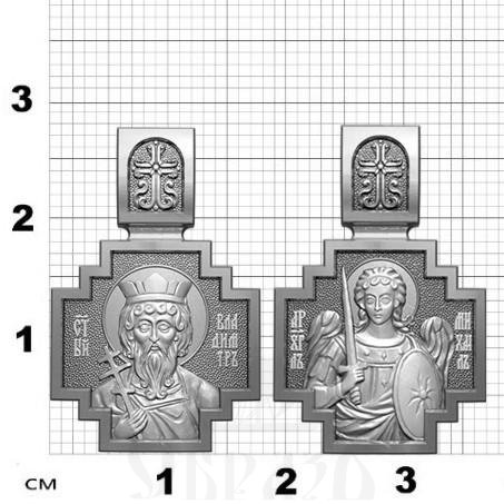 нательная икона св. равноапостольный князь владимир, серебро 925 проба с платинированием (арт. 06.063р)
